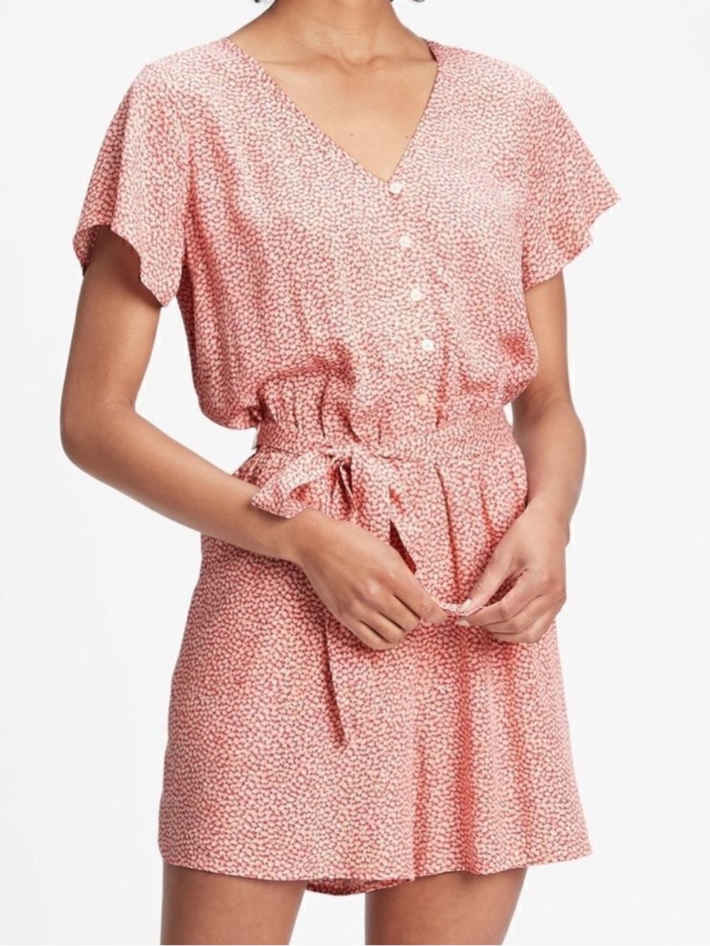 GAP Pink & White Floral Pattern Romper Women’s Small vp.